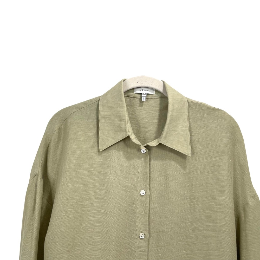 Reiss ELLIS linen blend oversized long sleeve shirt top Size 2 khaki‎ green - Picture 5 of 10